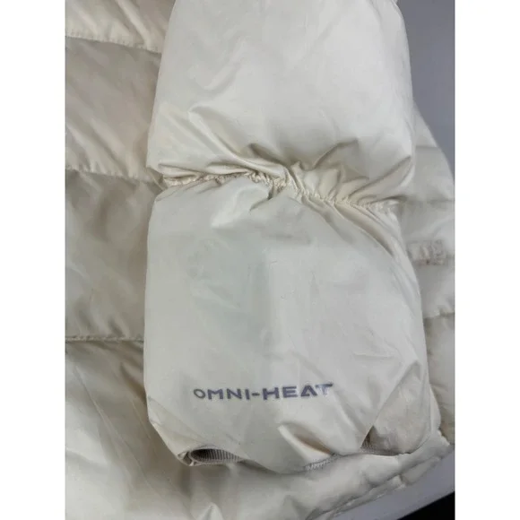Columbia White‎ Autumn Park Down Jacket Large Omni-Heat Mink-Fleece Collar $130